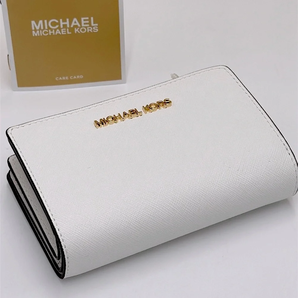 Michael Medium Crossgrain Leather Bifold Wallet Optic White  NWT